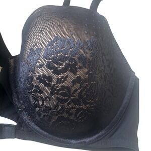 Soma Posture Bra Black Floral Lace Front Close Underwire 38C Gold Hardware